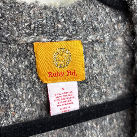 Ruby Rd womens small button up crop gray black boho fringe sweater - Picture 4 of 6